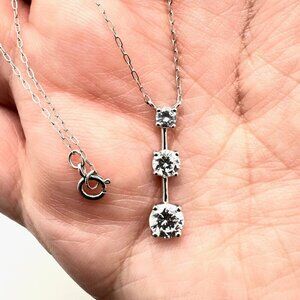 14K White Gold Womens Necklace Three Round Cubic Zirconia Pendant